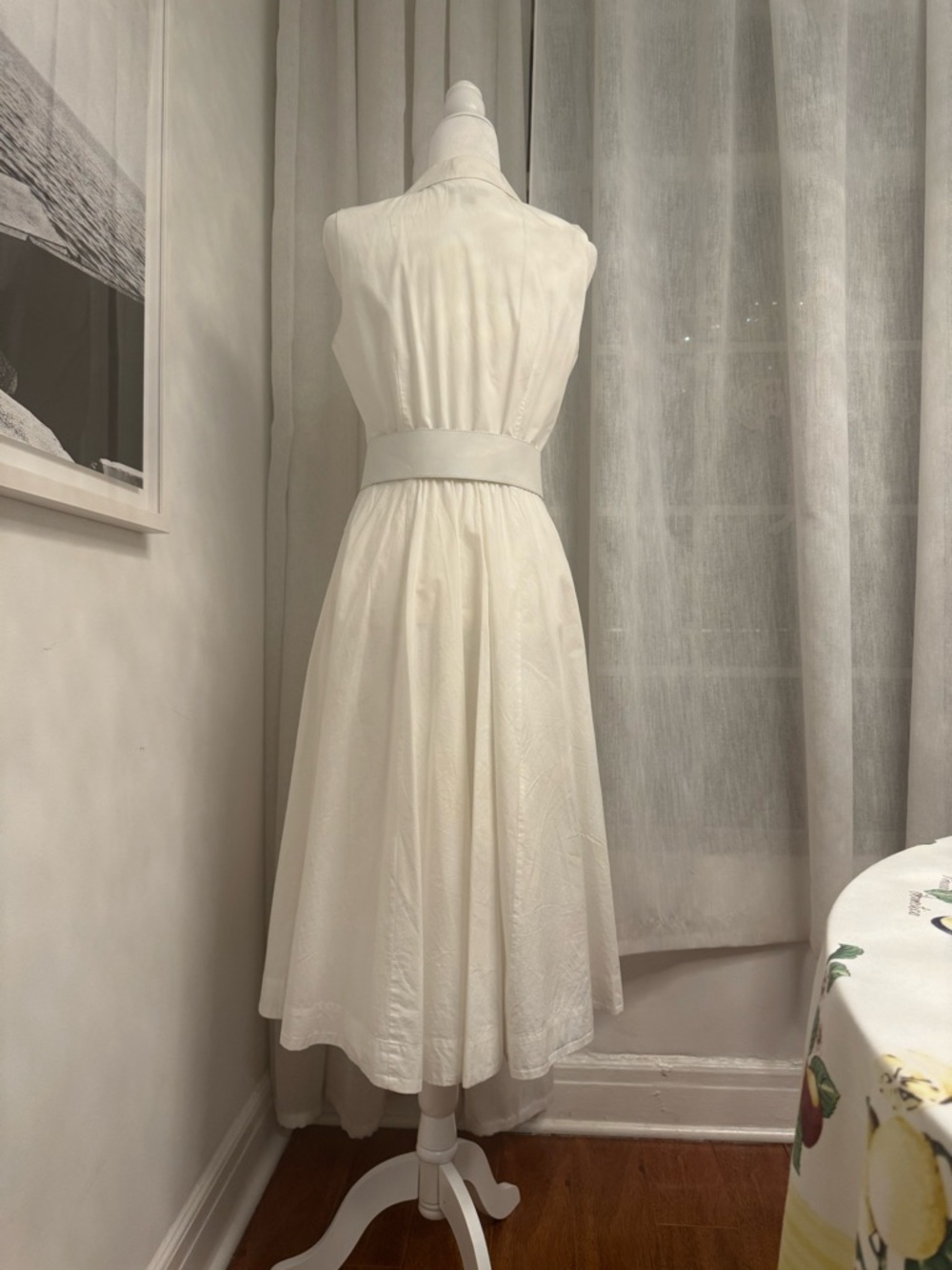 J. Crew Classic Sleeveless White Cotton Button-Front Midi Dress with Wide Belt - Picture 3 of 6